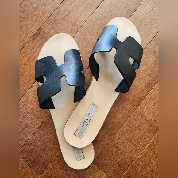 STEVEN New York Black Leather Slide Mule Sandals. Made in Italy. Size 10. - Picture 6 of 7